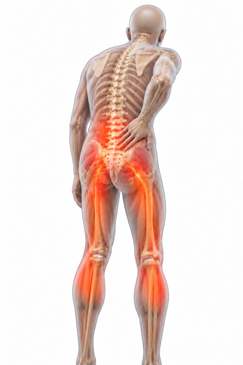 Lumbar spinal stenosis, with pain in both buttocks and down both legs