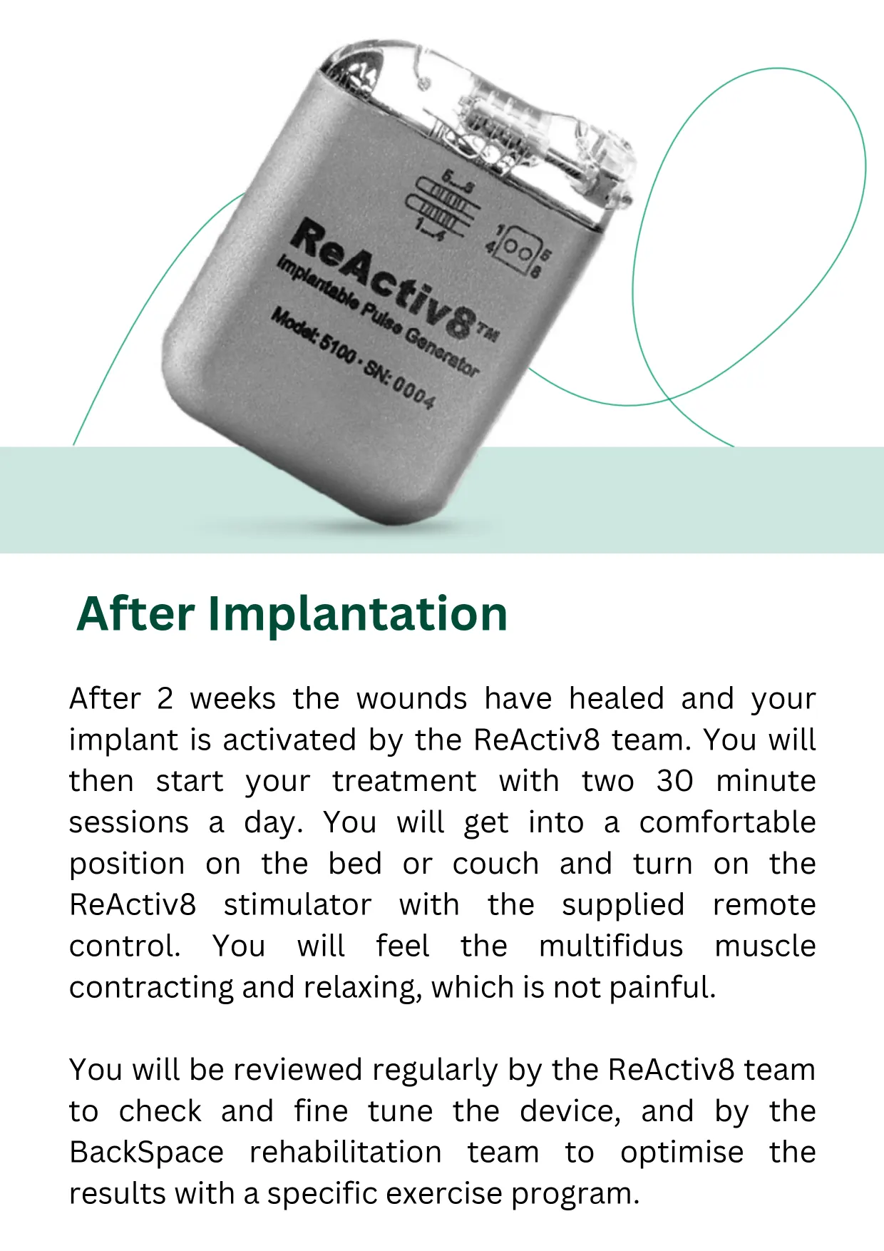 ReActiv8 booklet, page 8 of 16: After implantation