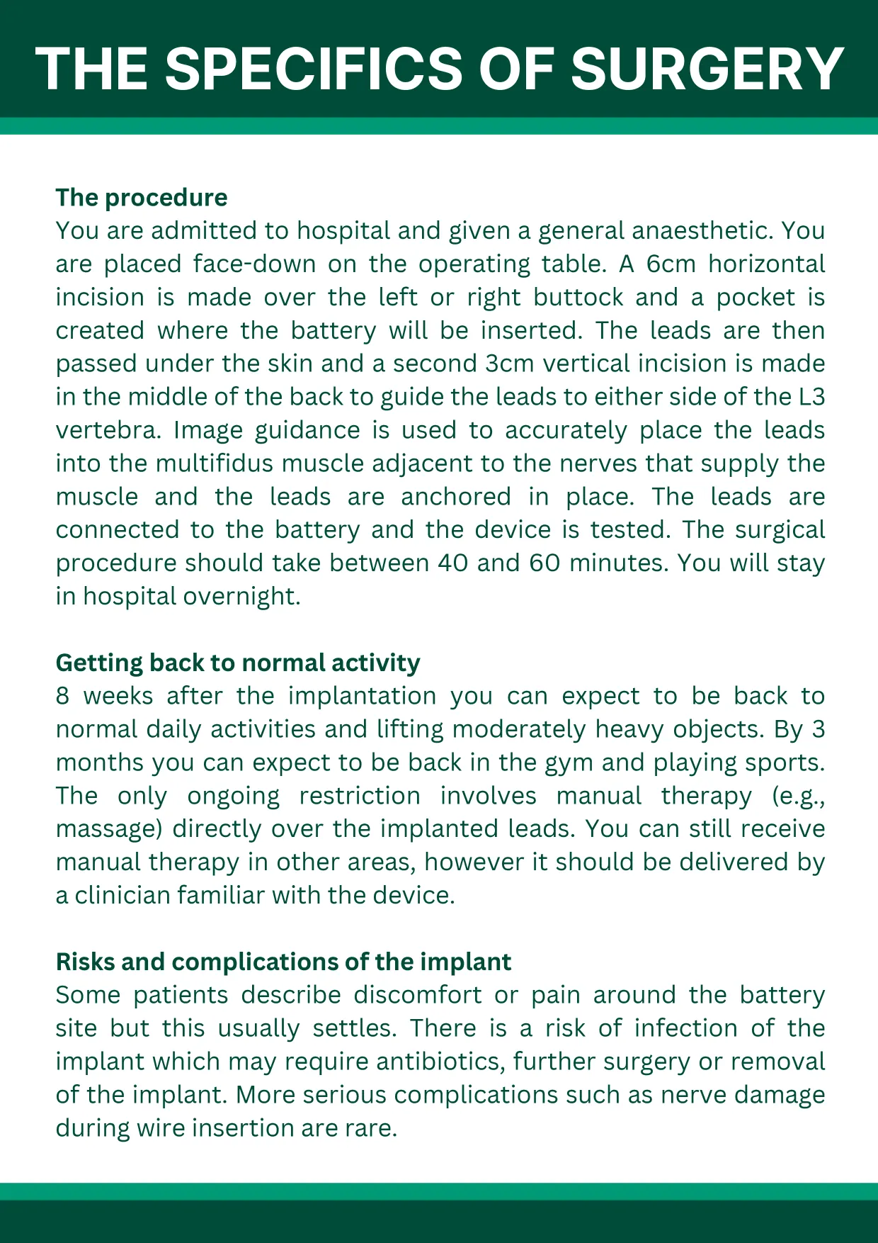 ReActiv8 booklet, page 12 of 16: The specifics of surgery